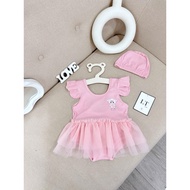H97 Bikini bé gái Bộ đồ bơi body tay cánh tiên kèm mũ cho bé gái