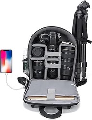 CADeN Camera Backpack Bag for DSLR/SLR Mirrorless Camera Waterproof with 14 inch Laptop Compartment, USB Charging Port, Tripod Holder, Rain Cover, Camera Case Compatible for Sony Canon Nikon Black S