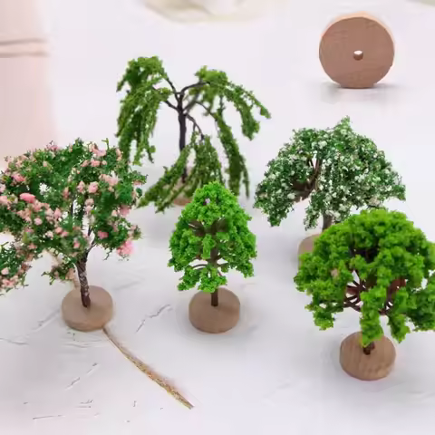 Plastic Model Trees Natural Green Artificial Moss Rocks/Wooden Base Dollhouse Mini Tree Simulation F