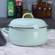 Chunky Oulijia Morandi Green Enamel Pan Enamel Macaron Green Enamel Instant Noodle Bowl Dormitory Soup Pot Stew-Pan