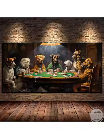 Funnyb Abstract Dogs Playing Poker At Table Poker Club Casino At Art Poster Canvas Painting Wall Pri
