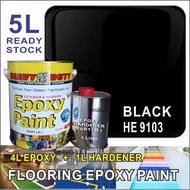 HE 9103 BLACK  ( 5L ) HEAVY DUTY BRAND Two Pack Epoxy Floor Paint - 4 Liter Paint + 1 Liter hardener