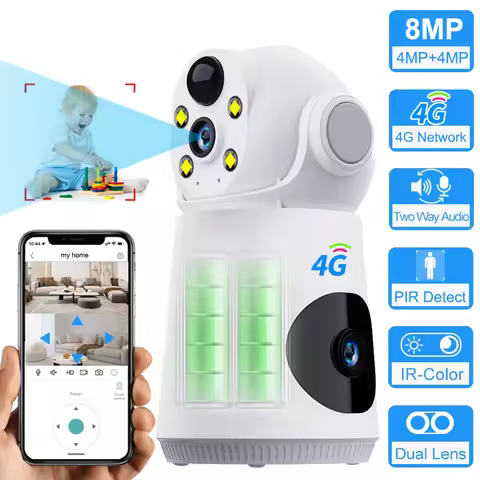 8MP 4K Dual Lens 4G Camera Video Baby Monitor PIR Motion Detection Night Vision CCTV Security Batter
