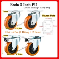 3 inch PU wheels 1 set (2 Life + 2 Brakes) + Double bearing Heavy Duty Display trolley wheels taiwan
