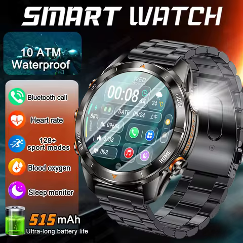 2025 New Sport Smart Watch Men 1.46" AMOLED Screen LED 10ATM Waterproof Flashlight 515mAh Battery He