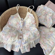 Sweet floral summer women's padded pajamas, cool rattan cotton camisole