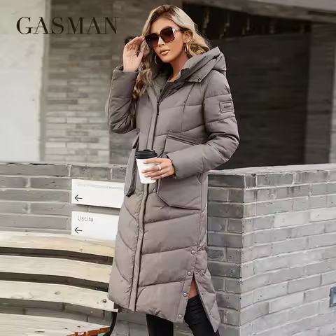 GASMAN 2022 Women's winter jacket fashion long Big pocket Coat women brand high-quality parka windpr
