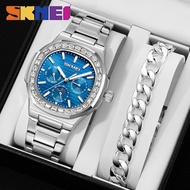 SKMEI Square Watch 3-eye Quartz Dial Luminous 3ATM Waterproof Men's Watch 7076