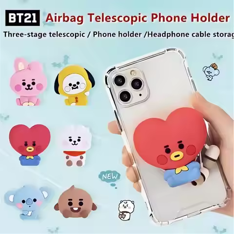 BTS BT21 Cartoon Retractable Phone Grip Holder Foldable Desktop Stand Cute Airbag Bracket Gift For A