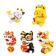 New Year Goods Plastic Blocks Small Bricks Chinese Lion Building Toy Fortune Cat Auction Figure Fun 