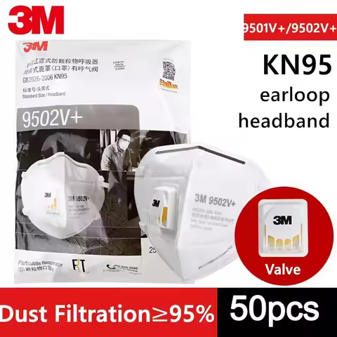 50pcs 3M Mask 9501V+ 9502V+ Anti-particulate Mask Standard Breath Valve Folding Headband Earloop Hig