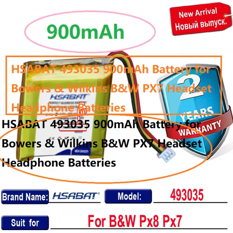 HSABAT 493035 900mAh Battery for Bowers & Wilkins B&W PX7 Headset Headphone Batteries