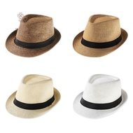 SHOUKEY Straw Panama Cap Summer Gangster Cap Beach Cowboy Fedora Hat