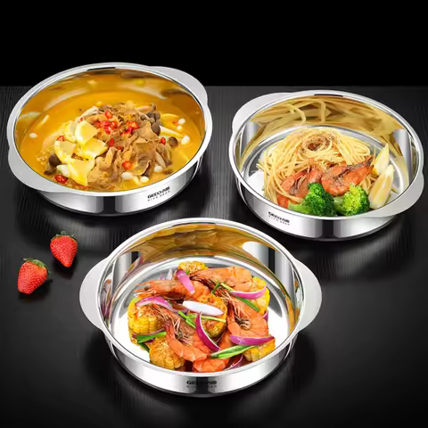 LFGB Certification 304 Stainless Steel Kitchen Plate 22cm/24cm Diameter Food Basin Ultra Thick Fall 