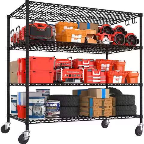 55.5" W x 24" D x 80" H Heavy Duty Wire Storage Shelves with Wheels, 4 Tier Adjustable NSF Commercia