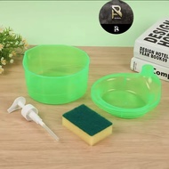 Tempat Sabun Bulat 1000ml + Spons Cuci Piring (2in1) Dispenser Sabun Cair Botol Soap Pump Wadah Sunl