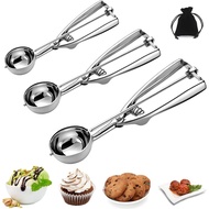 Ice Cream Scoop, 3Pcs Cookie Scoop Set, Stainless Steel Cookie Scoops for Baking Set of 3, Cookie Sc