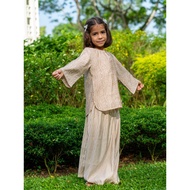 Kids Baju Raya for Eid, Racial Harmony, Deepavali Ethnic Wear 'Samar' Girls Baju Kurung Kedah Set in Beige &amp; White