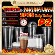 100PCS 98mm Plastic Cup High Quality pp Y Cup【12oz/14oz/16oz/24oz】With Optional Lid Disposable Cup