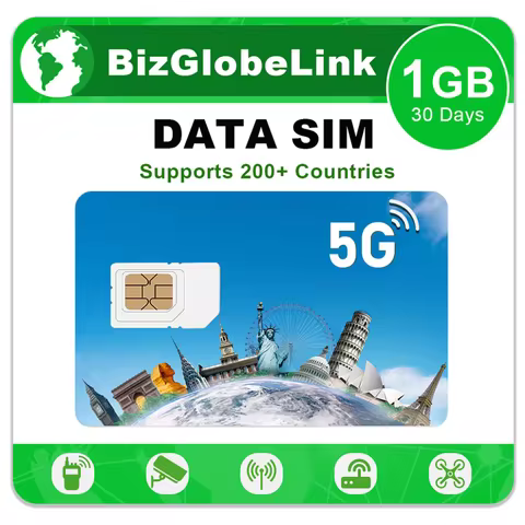 EIOTCLUB International Data SIM Card - 1GB 30DAY, High Speed 5G/4G LTE Coverage, Global Coverage 200