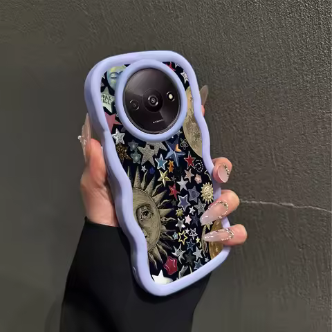 A3 Sun and stars Wavy Shape Silicone Phone Case For Redmi A3 A3x A3Pro A4 A2 A1Plus 10Prime 10 9Prim