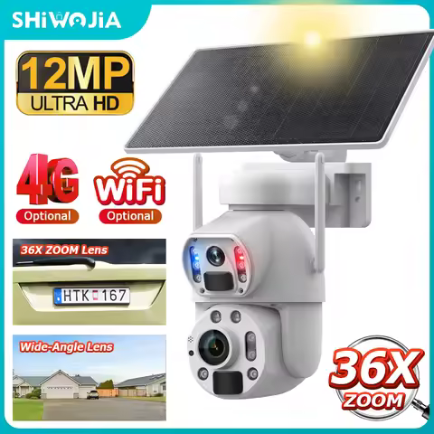 SHIWOJIA 4G Solar Camera Dual Lens Dual Screen 6K 12MP 36X Zoom Human Detect Auto Tracking Outdoor 1