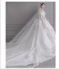 Fashion High Court Style French Lace Tail Gaun Pengantin 2022 Gaun Pengantin Putih (FREE VEIL 4 ME