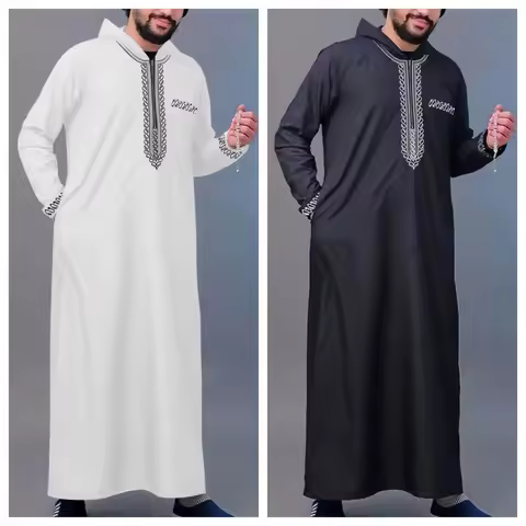 New men's loose hooded robe Luxury embroidered long sleeve Muslim garment robe Juba Traditional men'