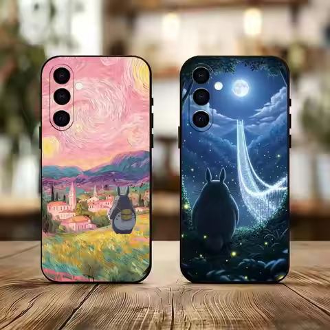 Cute M-My N-Neighbor Totoro Phone Case Black Silicone Soft For Samsung A73,A72,A71,A70,A53,A52,A51