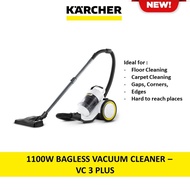 ( NEW LOOK ) Karcher Bagless 1100W Vacuum Cleaner VC 3 Plus White 1.198-055.0 Includes HEPA Filter