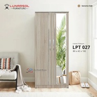 LEMARI PAKAIAN 2 PINTU KACA PANJANG COKELAT MUDA LEMARI BAJU LUNARSOL