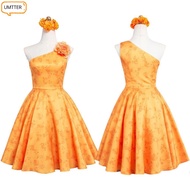 UMTTER Judy Cosplay Dress, Floral Dress with Headwear Zootopia Costume, Girls Costume Yellow Judy Ho