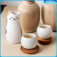 [Ahagexa] Ceramic Sake Set Cute Design Pottery Teacups Sake Glasses Sake Carafe for Tea Drink Sake