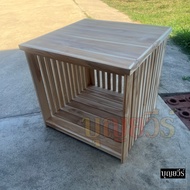 📌BV📌 โต๊ะข้างเตียงไม้สัก ชั้นวางของข้างเตียง ขนาด 50*50*50 ซม. (กว้าง*ลึก*สูง) สีย้อม ส้มอิฐ