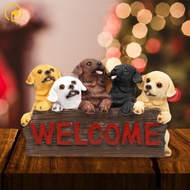 Puppy Welcome Plaque Statue Dog Welcome Sign Home Decor Collectible Housewarming Resin Sculpture for