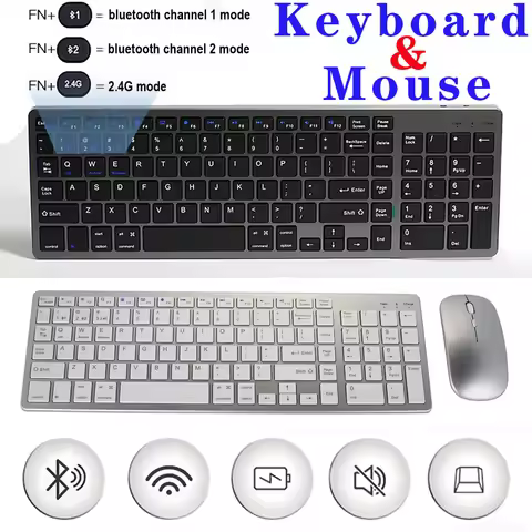 2.4G/Bluetooth Connect Ultra Slim Wireless Keyboard & Mouse Set for Mac OS/iOS/iPad MacBook Type-C M