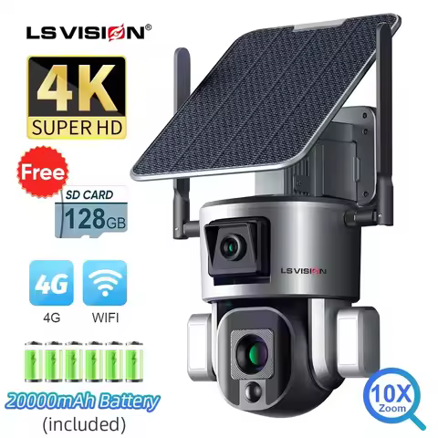 LS VISION 4K 8MP Dual Lens Solar Camera Outdoor 4G/WiFi Dual Screens 4X 10X Optical Zoom Humanoid Tr