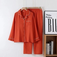 Nữ Thoải Mái Cotton Nguyên Chất Mỏng 2 Lớp Muslin Pyjama Set Dáng Rộng Dài Tay Đồ Ngủ Màu Đỏ Nhà Quầ