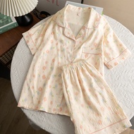 Women's short-sleeved summer pajamas, rattan cotton shorts, leisure wear