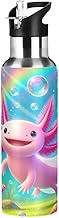 Cute Pink Axolotl Insulated Stainless Steel Water Bottle with Straw 20 Oz, BPA-Free Sports Water Bot