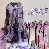 Kuromi Princess Mesh Ribbon Hair Clip for Kids Korean Kuromi Bow Hair Clip Cute Girls Duckbill Clip