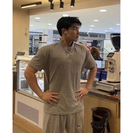 Kurta Leki gothobe kurta Gaya lelaki lengan pendek kecergasan kolar Henry kelabu menunjukkan otot-ot