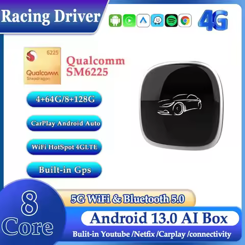 AI Box Android 13.0 QCM6225 8-Core Android Auto Wireless CarPlay Adapter 2.4+5GGPS FOTA Upgrade