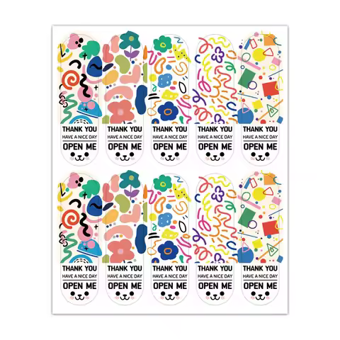 100pcs 2x7cm Thank You Sticker Open MeFloral Color Label Sticker Gift Seal Decoration Stationery Sti