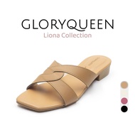 GLORYQUEEN Liona Collection Sandal Tumit Rendah Wanita 3cm Block Heels | Casual Cross Strap Mules Se