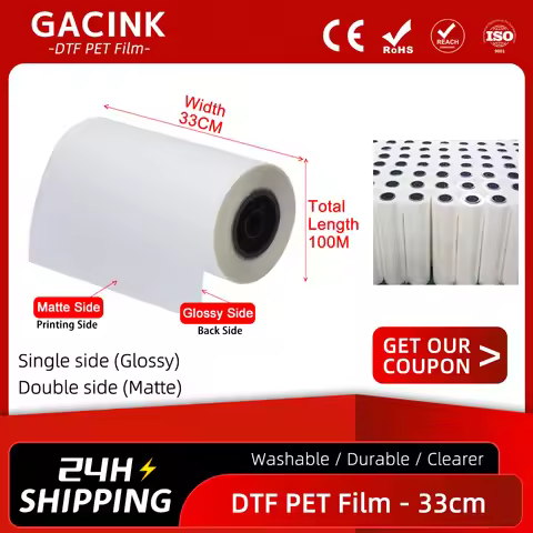 33cm*100m A3+ Roll DTF PET Transfer Film 75um For Direct Transfer Film Printing For Epson L1800 L800