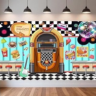 50s Retro Diner Backdrop Rock and Roll Party Decorations Backdrops Sock Hop Decorations for Birthday
