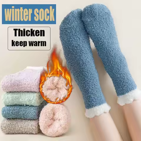 Women Winter Socks Warm Fluffy Contrast Color Coral Fleece Thicken Sleep Sock Fuzzy Cozy Plush Sox H