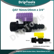Connector Quick Action Valve 16mm and 20mm to 3/4 Inch Male Threaded Adaptor, Irrigation Watering Sy