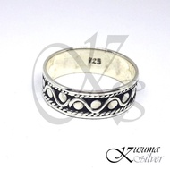 Cincin Ring Perak Silver Bali Gelombang Dot Bulat Hitam Antik 925 Pria